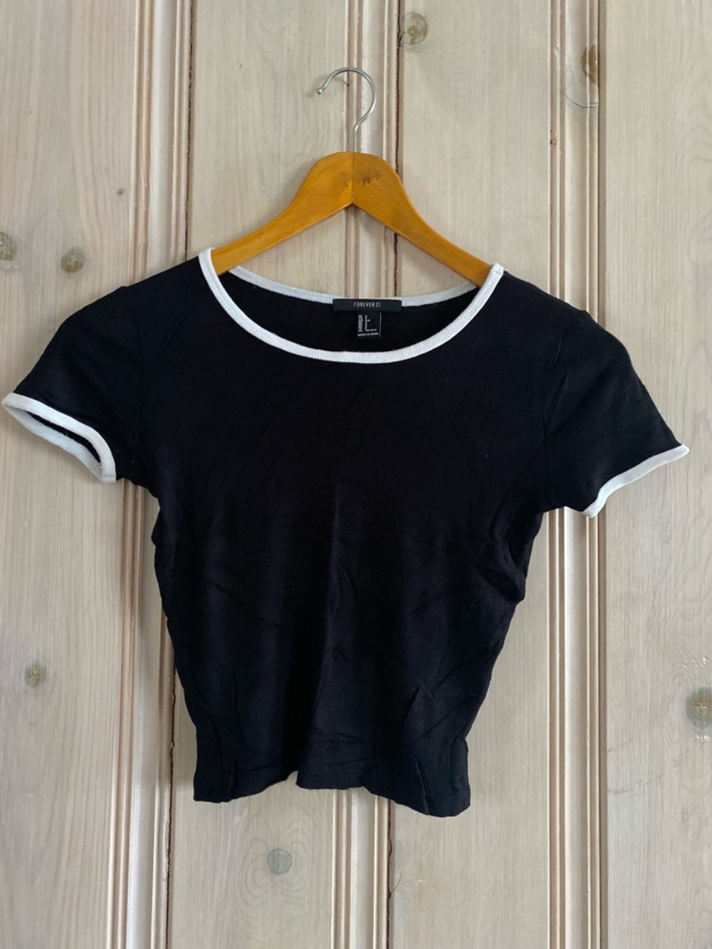Forever 21 Black Short-Sleeve Ringer Tee with White Trim